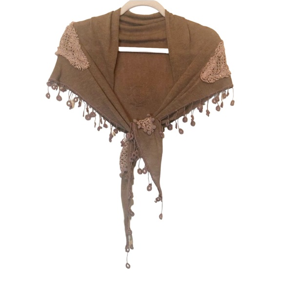 Taupe-Pink Scarf with Lace and Tassels - Picture 1 of 6